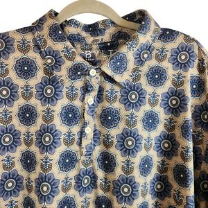 BYLT Premium Basics Mens XXL Holiday SS Polo Floral Mosai Blue Tan Top *Flaw